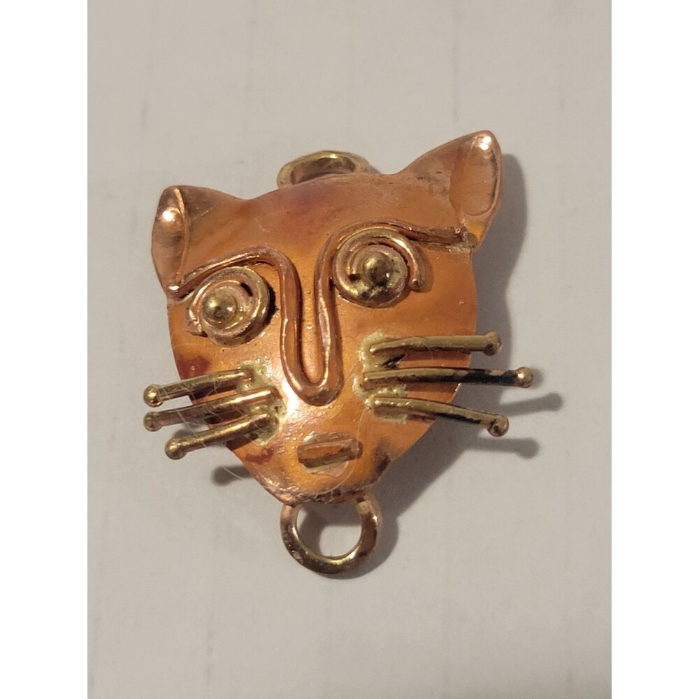 Vintage Handmade Copper Cat Pendant Mask Artisan Folk Modern Jewelry